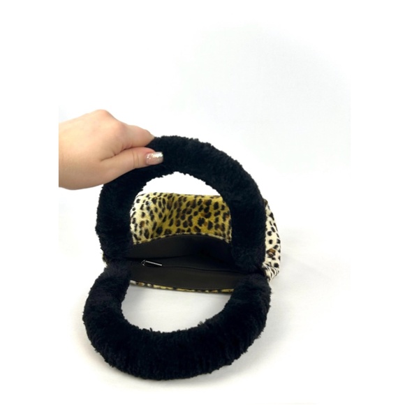 Vintage 1990’s Esprit Leopard Faux Fur Top Handle Mini Clutch Handbag - Picture 8 of 10